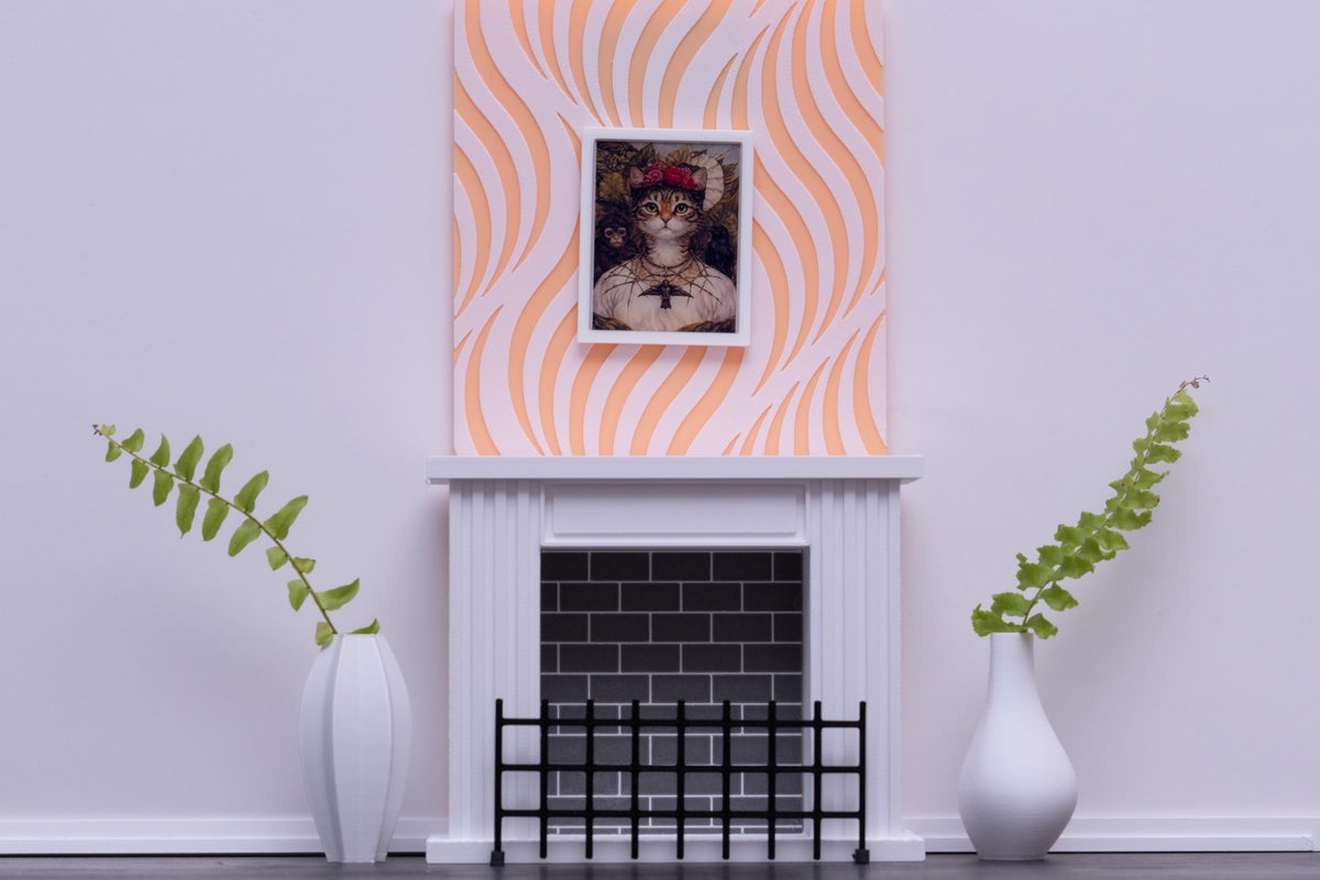 Modern 1:12 Dollhouse Fireplace with Removable Screen