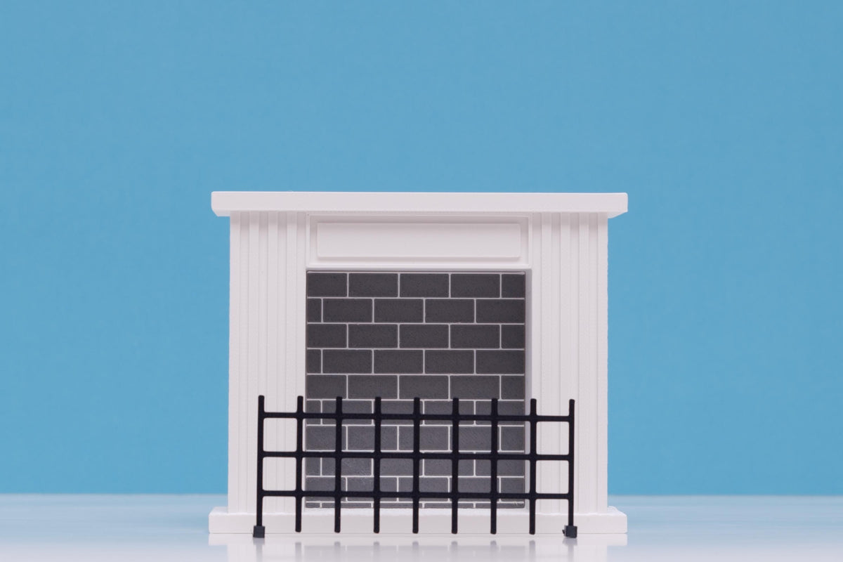 Modern 1:12 Dollhouse Fireplace with Removable Screen