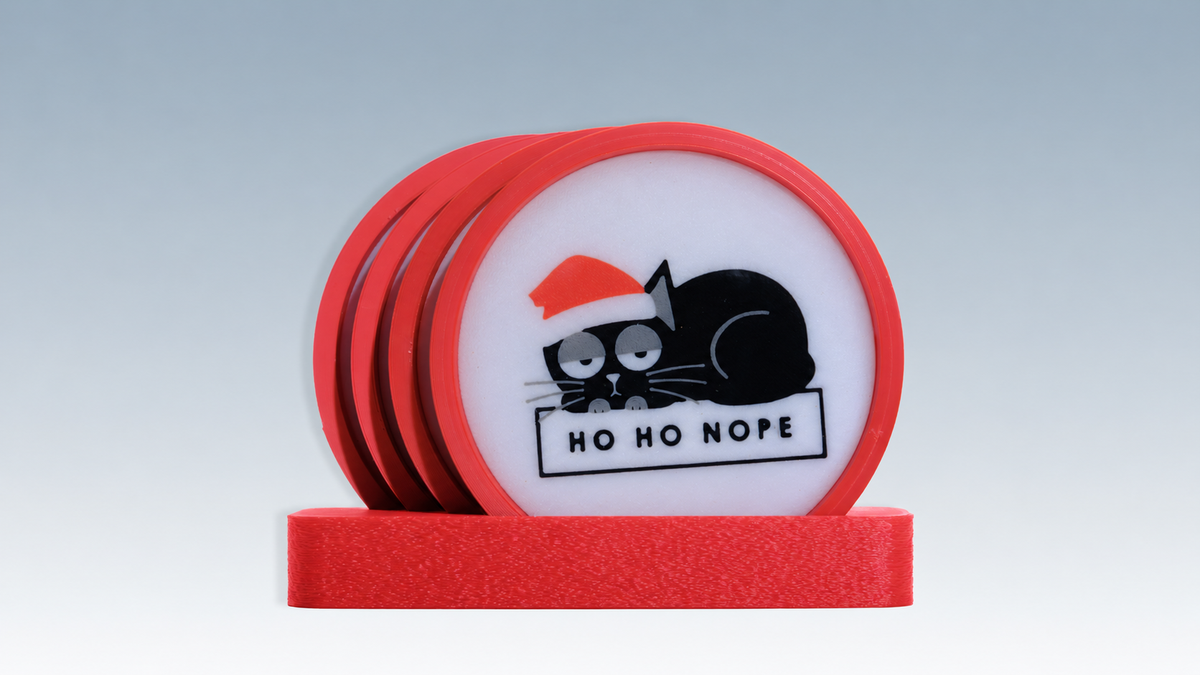 Funny Christmas Cat Coasters with Holder