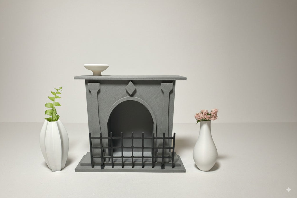 1:12 Scale Miniature Fireplace with Removable Screen