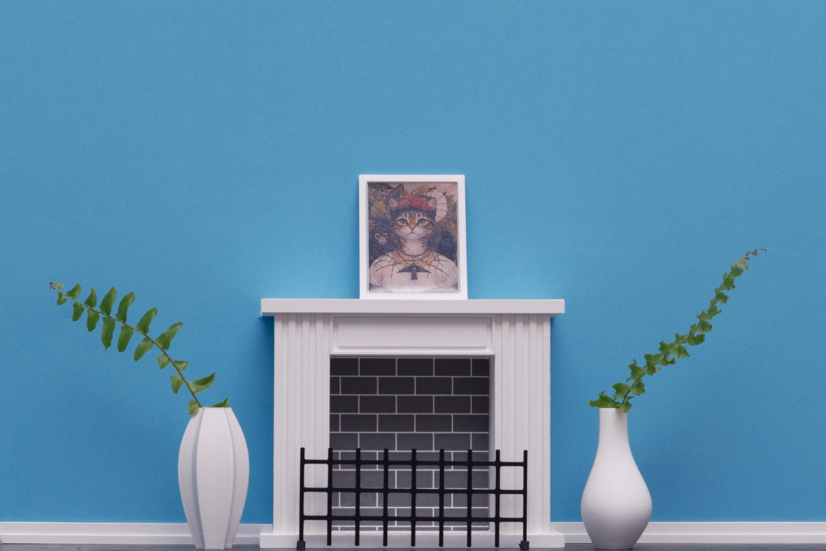 Modern 1:12 Dollhouse Fireplace with Removable Screen