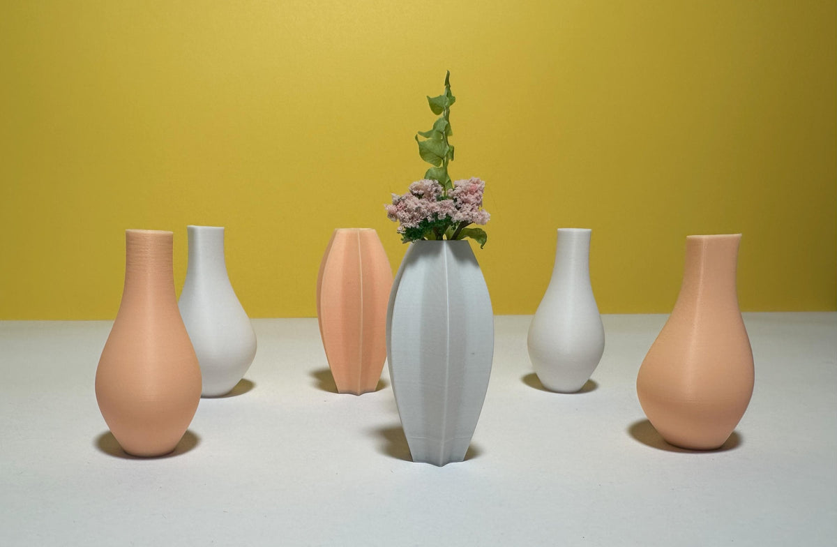 Set of three modern miniature floor vases in 1:12 dollhouse scale